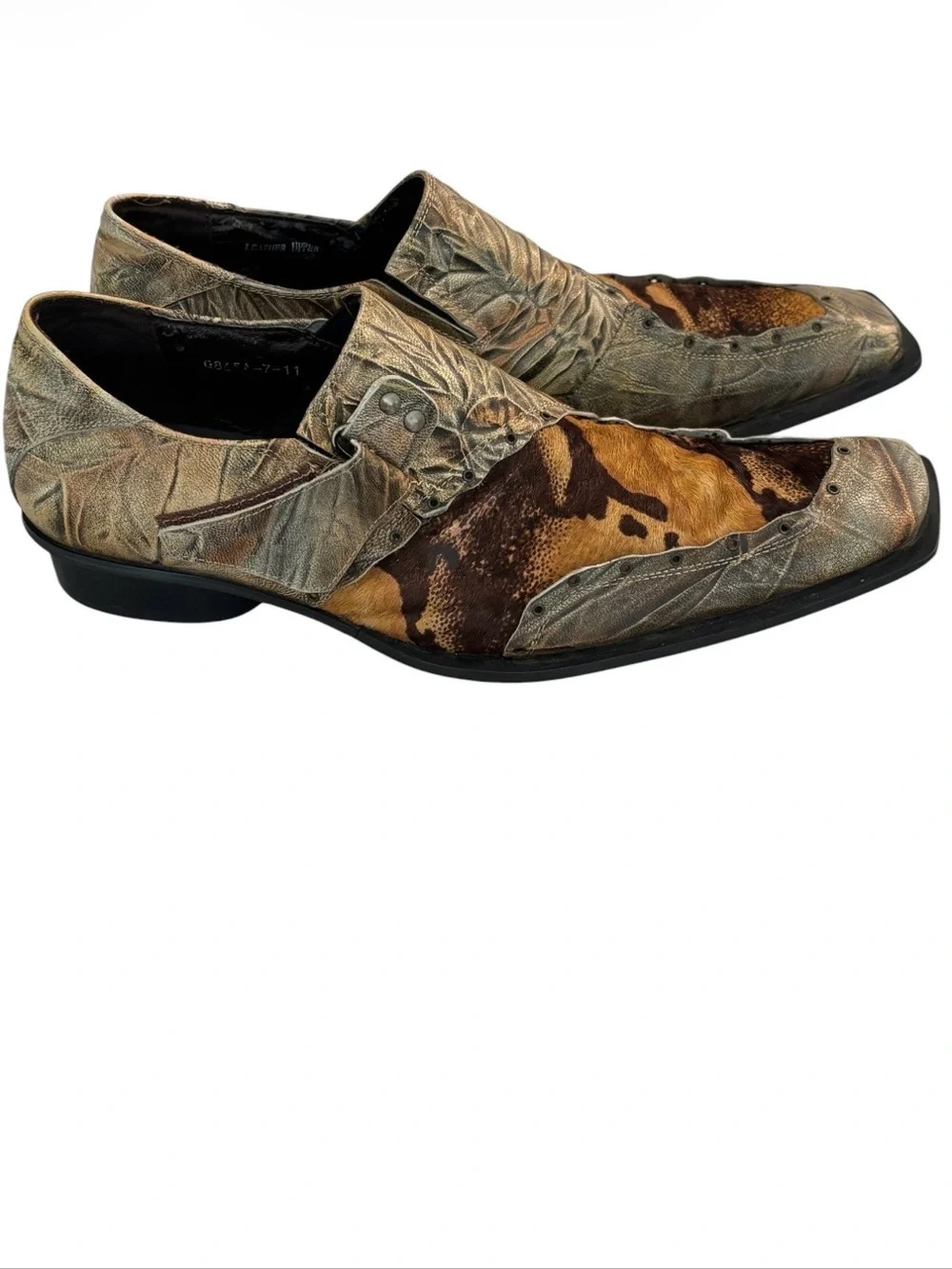 Zota Men's Brown Leather Patterned Dress Shoes